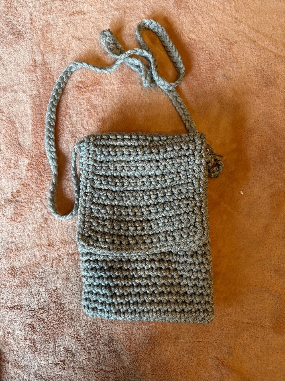 Handmade Crocheted Crossbody Bag in Sage Green